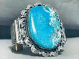 Huge Vintage Native American Navajo Gilbert Turquoise Sterling Silver Bracelet-Nativo Arts