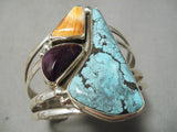 Native American Important Vintage Adam Fierro Spiderweb Turquoise Sterling Silver Bracelet-Nativo Arts