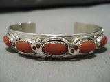 Native American Important (d.) Effie Calavaza Chunk Coral Sterling Silver Snake Bracelet-Nativo Arts