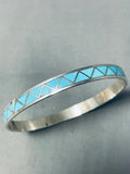 Dramatic Vintage Native American Zuni Blue Gem Turquoise Sterling Silver Bangle Bracelet Signed-Nativo Arts