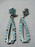 Early 1900's Vintage Native American Zuni Snake Eyes Turquoise Sterling Silver Earrings Old-Nativo Arts