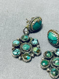 Important Arviso Vintage Native American Navajo Green Turquoise Sterling Silver Earrings-Nativo Arts