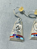 One Of The Most Detailed Vintage Native American Navajo Inlay Sterling Silver Earrings-Nativo Arts