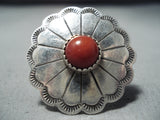 Danny Mike Navajo Coral Sterling Silver Ring Native American-Nativo Arts