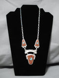 Important Tony Eriacho Coral Sterling Silver Native American Zuni Necklace Old-Nativo Arts