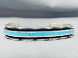 Native American Heavy Unique Inlay Vintage Zuni Turquoise Sterling Silver Bracelet-Nativo Arts