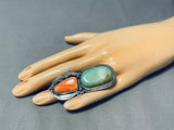 Eye Grabbing Native American Navajo Green Turquoise Sterling Silver Shell Ring-Nativo Arts