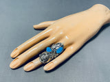Fascinating Native American Navajo Kingman Turquoise Sterling Silver Buffalo Ring-Nativo Arts
