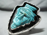 One Of The Best Vintage Native American Navajo Turquoise Indian Head Sterling Silver Ring-Nativo Arts