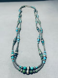 One Of The Most Unique Native American Navajo Turquoise Sterling Silver Long Necklace-Nativo Arts