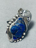 One Of The Most Unique Vintage Native American Navajo Lapis Sterling Silver Leaf Ring Old-Nativo Arts