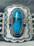 Wally Yazzie Jr Native American Navajo Blue Diamond Turquoise Sterling Silver Bracelet-Nativo Arts
