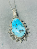 Johnny Clark Vintage Native American Zuni Morenci Turquoise Sterling Silver Necklace-Nativo Arts