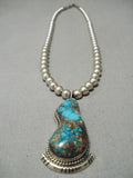 Museum Vintage Native American Navajo Carico Lake Turquoise Sterling Silver Necklace Old-Nativo Arts