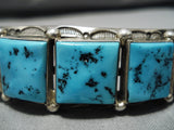 Tremendous Vintage Native American Navajo Square Turquoise Harrison Jim Sterling Silver Bracelet-Nativo Arts