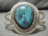 Rare Pilot Mountain Turquoise Vintage Native American Navajo Sterling Silver Bracelet Old-Nativo Arts