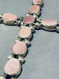 The Biggest Best Vintage Native American Navajo Pink Shell Sterling Silver Cross Pendant-Nativo Arts