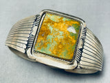 Rare Squared Green Turquoise Vintage Native American Navajo Sterling Silver Flank Bracelet-Nativo Arts