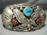 Important Vintage Native American Navajo Al Chee Eagle Turquoise Sterling Silver Bracelet Old-Nativo Arts