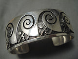 Wide Long Waving Vintage Native American Hopi Navajo Sterling Silver Bracelet Old-Nativo Arts