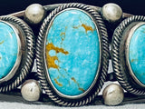 Heavy Quality Native American Navajo #8 Turquoise Sterling Silver Martinez Bracelet-Nativo Arts