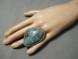 Marvelous Vintage Huge Native American Navajo Sterling Silver Basalt Turquoise Ring-Nativo Arts