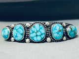 Important Vintage Native American Navajo Signed 5 High Grade Turquoise Sterling Silver Bracelet-Nativo Arts