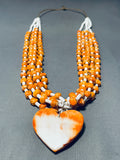 Gorgeous Native American Heart Spiny Oyster White Bead Necklace-Nativo Arts