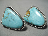 Important Native American Navajo Female Artist #8 Turquoise Sterling Silver Earrings-Nativo Arts