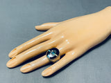 Huge Nightsky Turquoise Native American Navajo Sterling Silver Sun Ring-Nativo Arts