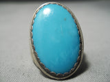 Outstanding Vintage Native American Hopi Blue Gem Turquoise Sterling Silver Ring-Nativo Arts