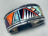One Of The Most Unique Vintage Native American Navajo Inlay Turquoise Sterling Silver Bracelet-Nativo Arts