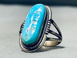 Old Authentic Vintage Native American Navajo Brilliant Blue Turquoise Sterling Silver Ring-Nativo Arts