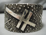 Native American Thick Heavy Hand Tooled Sterling Silver Cross Bracelet Cuff 112 Grams!-Nativo Arts