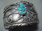 Huge Leaf Vintage Native American Navajo Turquoise Sterling Silver Bracelet-Nativo Arts