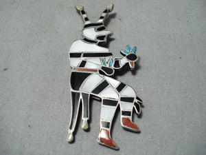 One Of The Biggest Best Vintage Native American Zuni Clown Turquoise Sterling Silver Pin-Nativo Arts