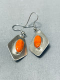 Two Sided Rare Vintage Native American Navajo Spiny Oyster Jet Sterling Silver Earrings-Nativo Arts