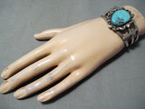 Superior Vintage Native American Navajo Kingman Turquoise Sterling Silver Bracelet Old-Nativo Arts