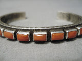Heavy Thick!! Native American Navajo Squared Coral Sterling Silver Bracelet Cuff-Nativo Arts