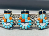 Sturdy Faces Of Sun Vintage Native American Navajo Turquoise Inlay Sterling Silver Bracelet-Nativo Arts