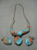 Incredible Vintage Native American Navajo Sleeping Bee Turquoise Sterling Silver Inlay Necklace-Nativo Arts