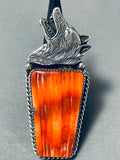 Howling Coyote Native American Navajo Sterling Silver Spiny Oyster Ring-Nativo Arts
