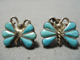 Marvelous Vintage Native American Navajo Turquoise Sterling Silver Butterfly Earrings-Nativo Arts