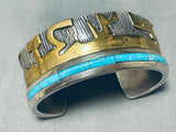 Dreaming Desert Vintage Native American Navajo Sterling Silver Turquoise Inlay Bracelet-Nativo Arts