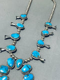 Amazing Vintage Native American Navajo Kingman Turquoise Sterling Silver Squash Blossom Necklace-Nativo Arts