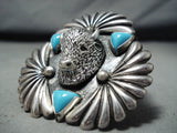 Incredible Native American Navajo Sleeping Beauty Turquoise Sterling Silver Buffalo Ring-Nativo Arts