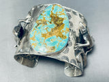 Lizard Huge Mens Native American Turquoise Sterling Silver Bracelet-Nativo Arts