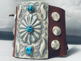 Mongo Mens Native American Navajo Turquoise Sterling Silver Shell Bowhuard Bracelet-Nativo Arts