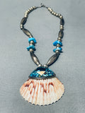 Native American Beautiful Vintage Navajo Turquoise Inlay Sterling Silver Necklace-Nativo Arts