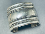 Astounding Native American Navajo Wide Sterling Silver Bracelet Signed-Nativo Arts